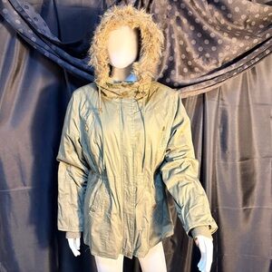 G21 Olive Green Faux Fur Hooded Parka Jacket - Size XL
